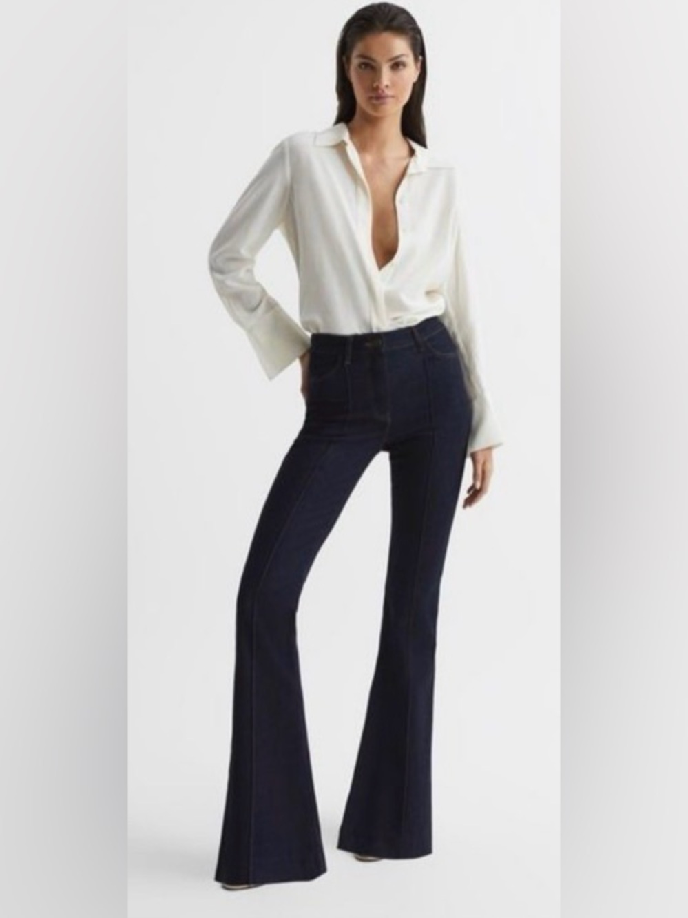 REISS Elsie Dark Blue Flare Jeans
